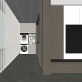 Home Balcony Featuring White Vertical Blinds Stacked Washer Dryer Storage Cabinets and Gray Floor