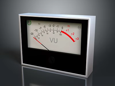 Analog VU Meter With Scale Needle And Volume Measurement In Black White Case 3d model