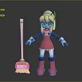 3D Game Character With Blonde Hair Green Ears Red Dress Red Boots And Broom