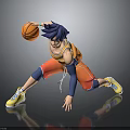 Anime Basketball Action Figure with Blue Hair Orange Vest Red Shorts Yellow Sneakers Dynamic Pose