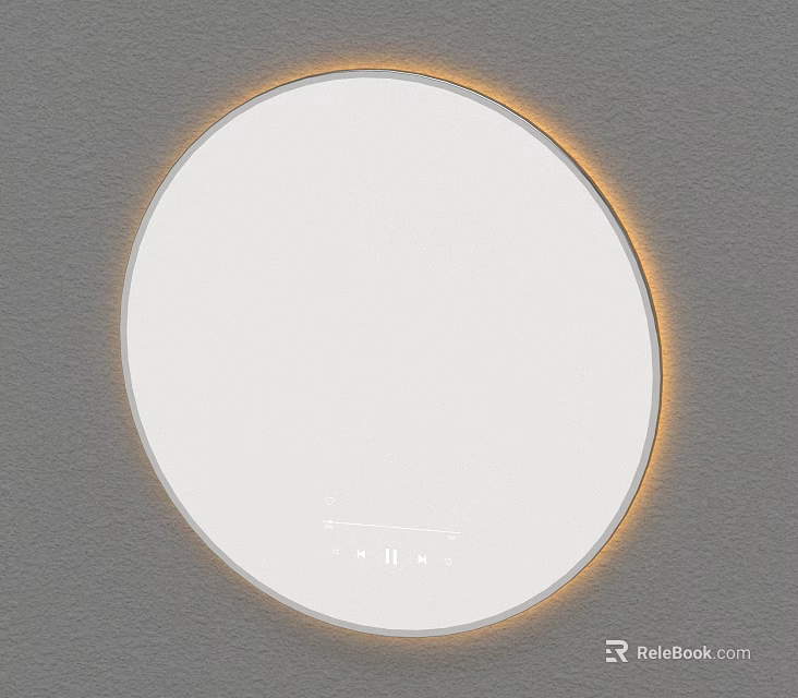 Round Mirror with Warm Orange Lighting on Gray Wall Modern Design 3d model 