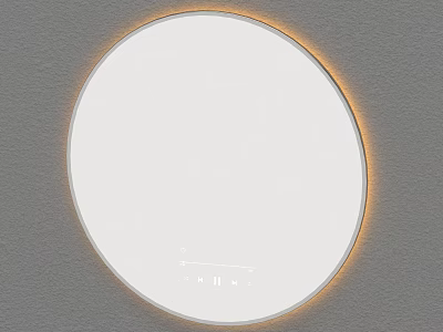 Round Mirror with Warm Orange Lighting on Gray Wall Modern Design 3d model