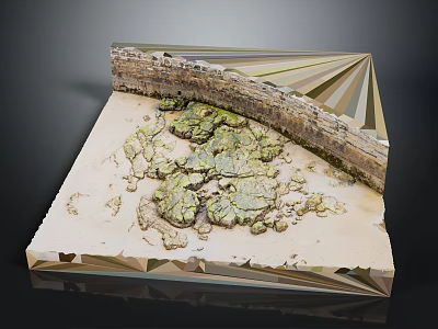 Wood And Stone Geometric Display With Layered Wood And Mossy Stone Surface Texture 3d model