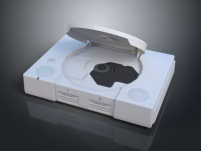 Retro Gaming Console With White Body Open Lid And Disc Tray 3d model