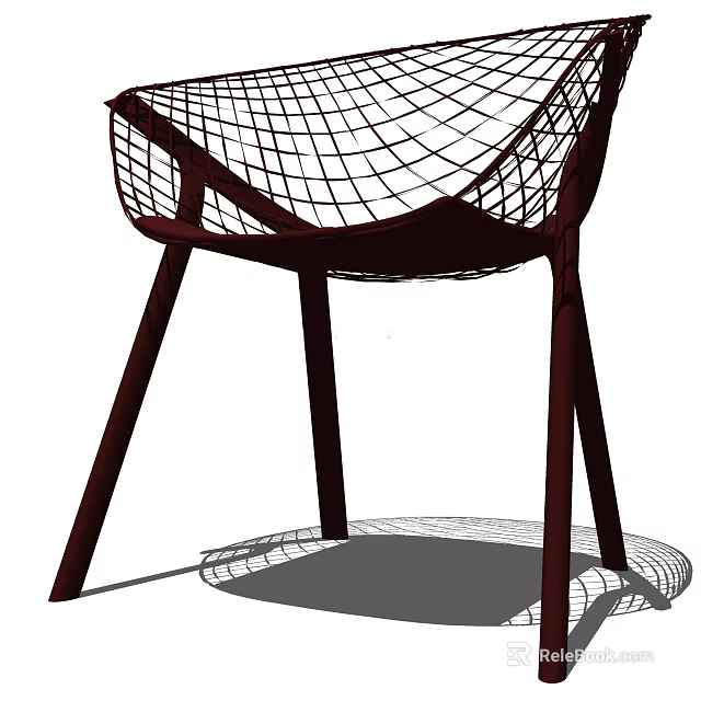 Modern Leisure Chair With Mesh Seat Design And Dark Wooden Legs 3d model 