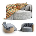 Modern Single Sofa Fabric Round Casual Sofa 3d model
