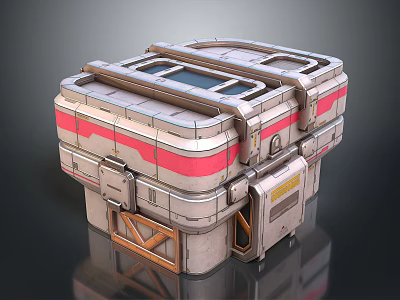 Futuristic Metallic Container With Red Stripes Hatches Handles And Reflective Surface 3d model