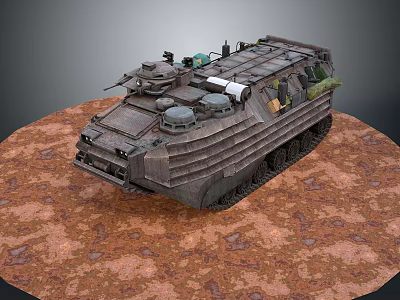Military Tank with Armored Hull Tracked Chassis and Turret Equipment on Reddish Brown Terrain Surface 3d model
