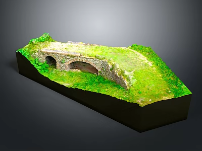 Detailed Terrain Model With Stone Arch Bridge And Lush Green Grass Surface 3d model
