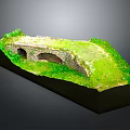 Detailed Terrain Model With Stone Arch Bridge And Lush Green Grass Surface