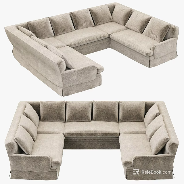 Comfortable Light Gray L shaped Fabric Sectional Sofa With Plush Cushions For Living Room 3d model 