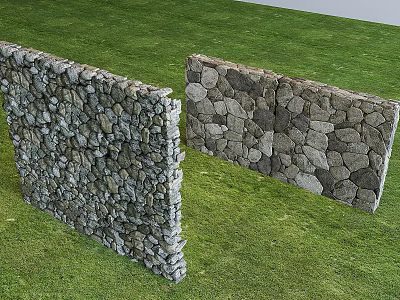 Stone Garden Wall Design With Natural Texture And Green Grass Background 3d model