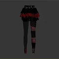 Black Red Layered Skirt with Pearl Waistband and Gray Leggings with Colorful Patches