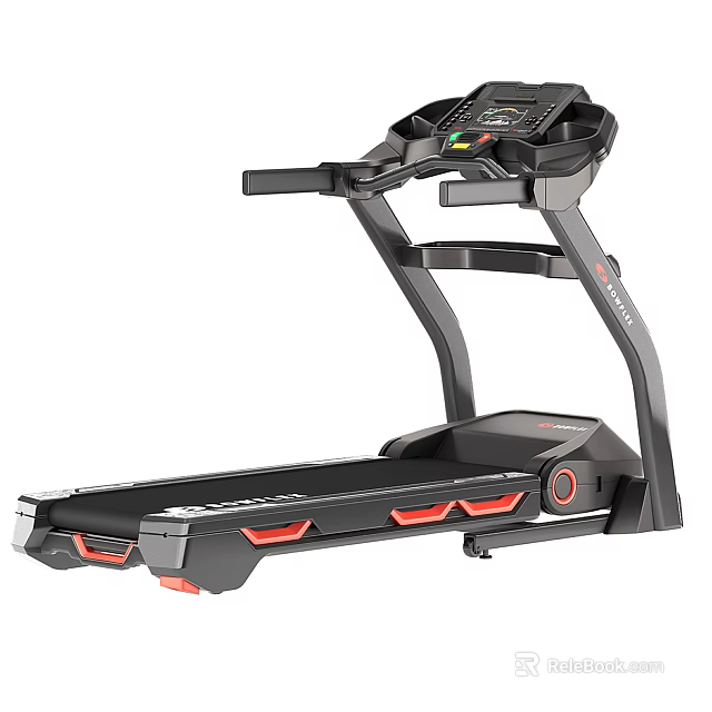 Modern Treadmill For Home Gym With Digital Display And Red Accents 3d model 