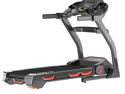 Modern Treadmill For Home Gym With Digital Display And Red Accents 3d model