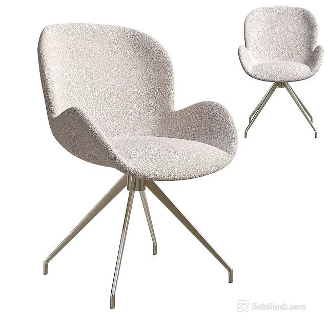 Modern Light Gray Upholstered Chair With Curved Backrest And Sleek Metal Legs 3d model 