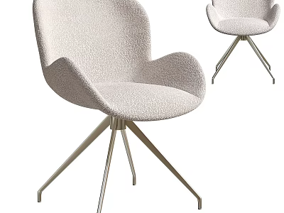 Modern Light Gray Upholstered Chair With Curved Backrest And Sleek Metal Legs 3d model