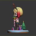 Chibi Game Movie Character With Reindeer Antlers Pigtails Candy Cane Christmas Tree And Gifts