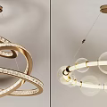 Modern Gold Chandelier with Intertwined Circular Rings and Transparent Glass Balls for Contemporary Interior Lighting