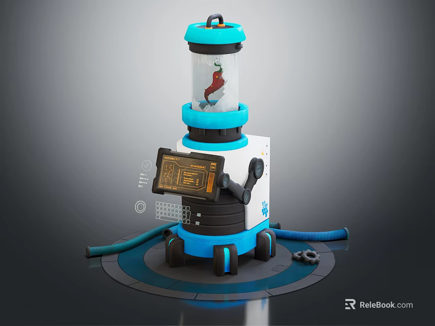 Household Electrical Appliance With Digital Display Blue White Design Transparent Section And Mobile Rolling Wheels 3d model 