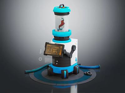 Household Electrical Appliance With Digital Display Blue White Design Transparent Section And Mobile Rolling Wheels 3d model