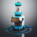 Household Electrical Appliance With Digital Display Blue White Design Transparent Section And Mobile Rolling Wheels