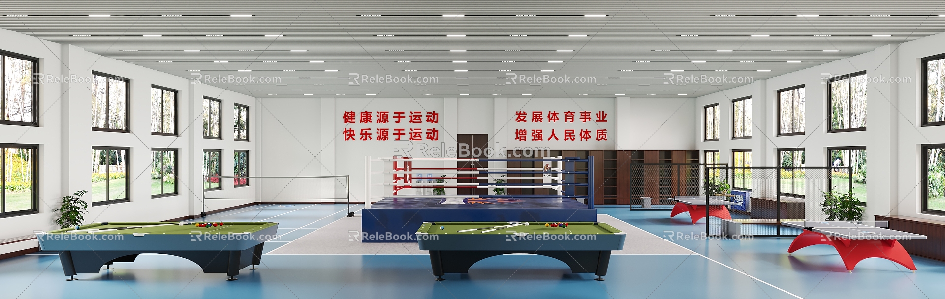 badminton court basketball court table tennis table tennis billiard hall 3d model