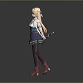 3D Model Anime Female Character With Blonde Hair Blue White Top Purple Skirt Pink Boots