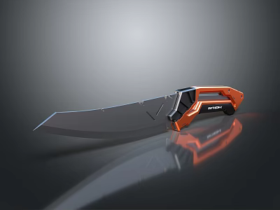 Reception Desk With Silver Countertop Orange Black Frame Reflective Surface Grey Background 3d model