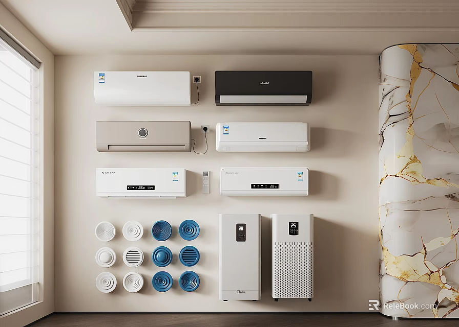 Assorted Air Conditioner Units and Fan Models with Modern Design for Home Interiors 3d model 