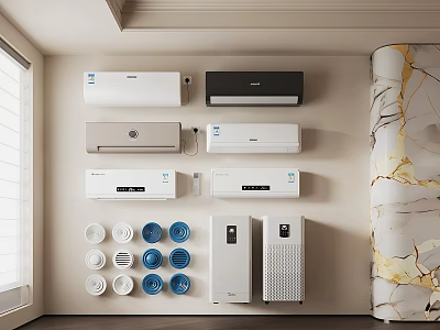 Assorted Air Conditioner Units and Fan Models with Modern Design for Home Interiors 3d model