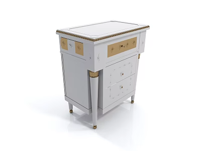 Classic White Bedside Table With Gold Accents And Multiple Drawers Design 3d model