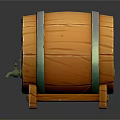 Wooden Barrel With Green Hoops Wooden Stand And Metal Spigot