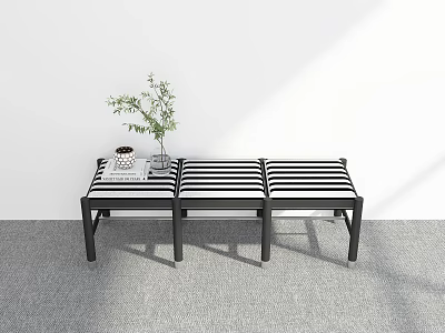 Modern Black And White Striped Bed Bench With Green Plant And Book 3d model