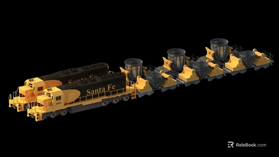 Santa Fe Train with Multiple Tank Cars and Yellow Black Exterior 3d model 