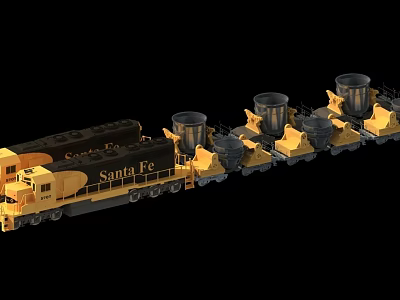 Santa Fe Train with Multiple Tank Cars and Yellow Black Exterior 3d model
