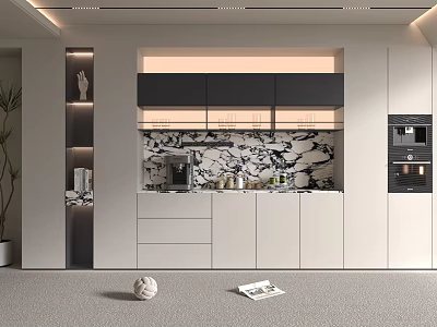 Modern Wine Cabinet Design With Marble Backsplash Glass Doors And LED Lighting 3d model