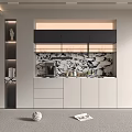 Modern Wine Cabinet Design With Marble Backsplash Glass Doors And LED Lighting