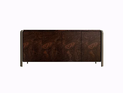 Modern Entryway Console Cabinet With Dark Wood Grain And Metal Legs Design 3d model