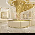 Luxurious Jewelry Store Interior With Elegant Display Cases Ornate Ceiling Lights And Modern Gold Tones