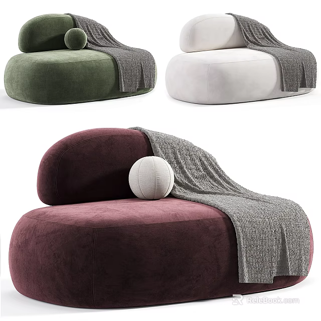 Modern Single Sofa with Soft Gray Blanket and White Ball in Various Colors 3d model 