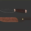 Handcrafted Damascus Steel Knife With Wooden Carved Handle And Leather Engraved Sheath