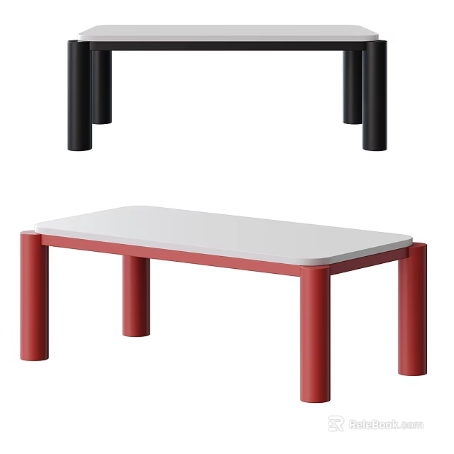 Modern Dining Table With White Tabletop And Red Sturdy Legs Design 3d model 