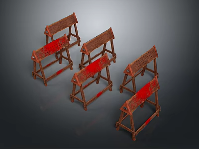 Wooden Folding Stools With Red Accents For Workshop And Home Use 3d model