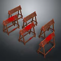 Wooden Folding Stools With Red Accents For Workshop And Home Use