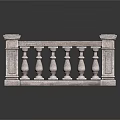 Stone Fence With Classical Design Decorative Balusters Square Pedestals And Textured Surface 3d model