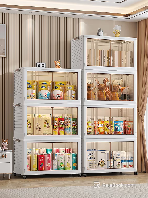 Multi Layer Storage Cabinet Rack With Transparent Doors For Home Snacks Toys Books Organizer 3d model 