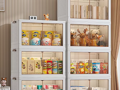 Multi Layer Storage Cabinet Rack With Transparent Doors For Home Snacks Toys Books Organizer 3d model