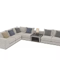 Light Gray Sectional Sofa Set With Various Colored Cushions And Coffee Table 3d model
