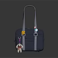 Dark Blue Handbag With Long Straps Decorative Pendants And Plush Toy Accessory
